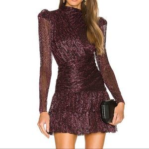 Sabina Musayev Sunrise Mini Dress In Metallic Embellished Garnet Dark Red Ruffle